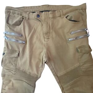 ISMI Moto Cargo Pants Mens 38 Tan Khaki Ribbed Biker Streetwear Utility Gorpcore